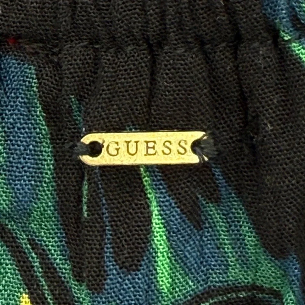 GUESS Tropical Palm Leaf Off Shoulder Smocked Boho Party Mini Dress XS NWT‎ Vaca